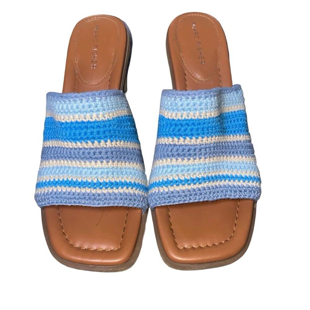 Marc Fisher Blue and White Striped platform sandals size 8.5 - Picture 2 of 9